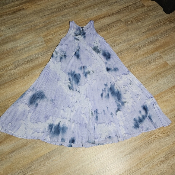 Summer Maxi Dress Blue Tie Die Rayon Sleeveless Tank Flowy Dress OS Lg - Picture 6 of 12